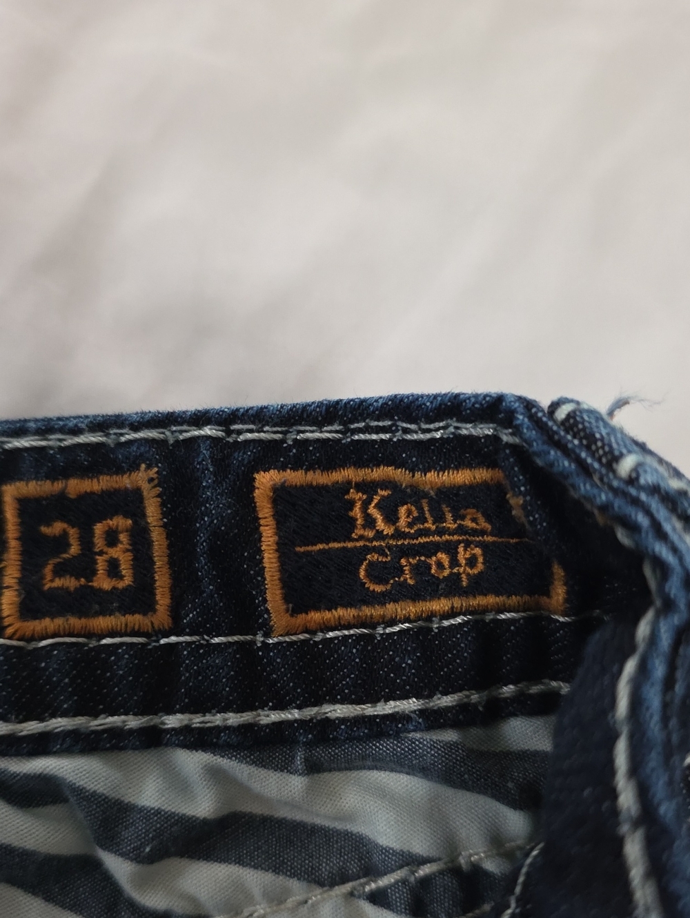 Rock Revival Dark Wash Cropped Jeans with White Contrast Stitching - Picture 6 of 10